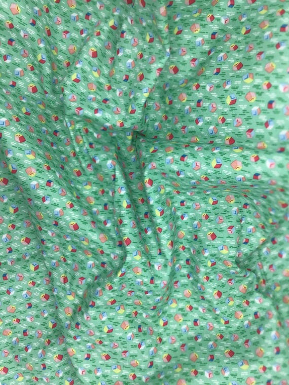 Depression 30s feedsack reproduction green building blocks 100% cotton fabric, RBD Storytime 30s by Lindsay Wilkes. C15155 Sold by the yard