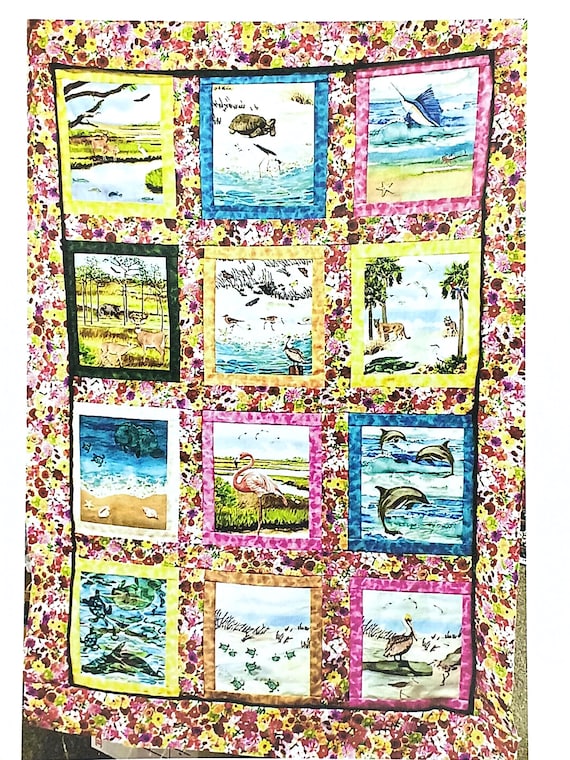 Florida Flora and Fauna quilt kit An exclusive Alna Sue design throw size 39x50 100% cotton fabrics lap quilt