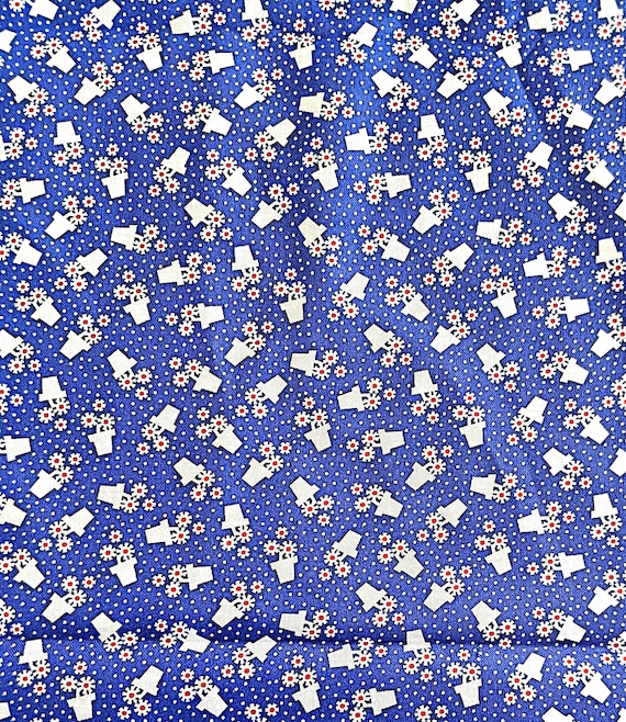 Depression 20s 30s feedsack print 100% cotton. Judie Rothermel Aunt Grace Goes Bold 'Flower Pots' Blue background Sold by the yard.