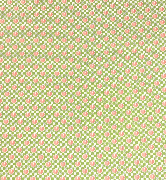 Depression 20s 30s feedsack print 100% cotton. Moda “Peachy Keen" by Corey Yoder of Coriander Quills Peaches on green Sold by the yard