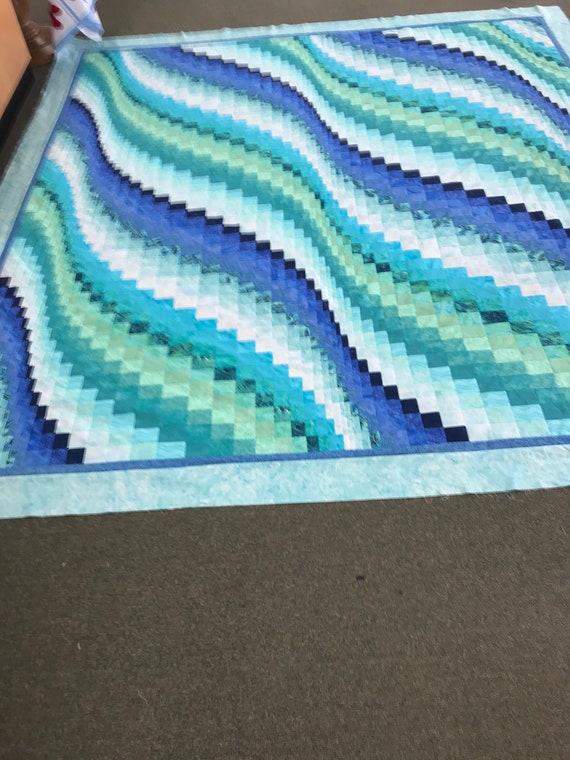 King/queen Amish made Siesta Key waves bargello quilt 116x120" wide 100% cotton