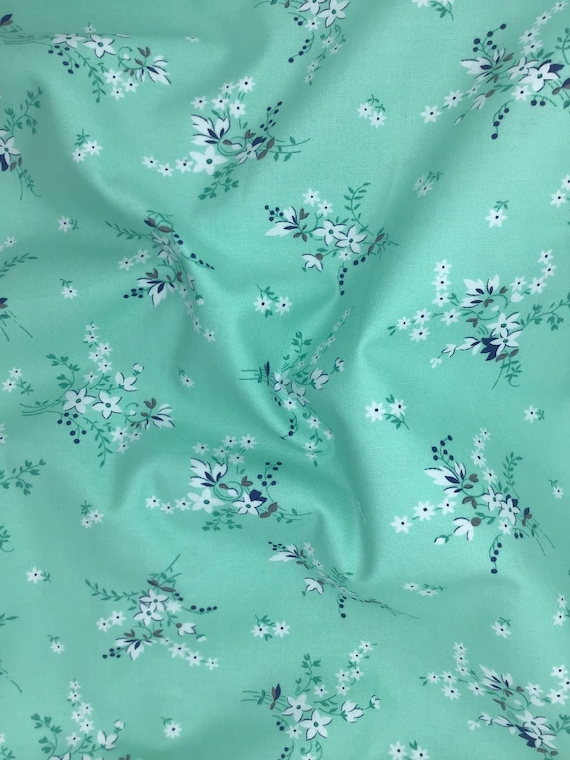 Depression 20s 30s feedsack print 100% cotton. Moda “Good Works” by Linzee Kull McCray teal floral fabric. Sold by the yard