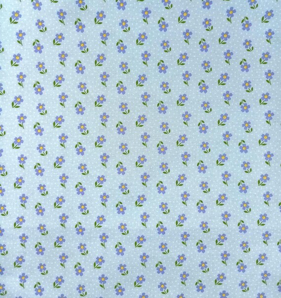 Depression 20s 30s feedsack print 100% cotton fabric, Riley Blake Designs Little Darlin'. Purple flowers on blue. Sold by the yard