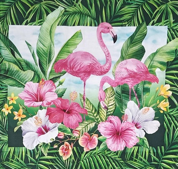 Coastal Breeze Flamingo Tote Bag Panel by Northcott 100% cotton canvas fabric This is NOT a finished tote bag.