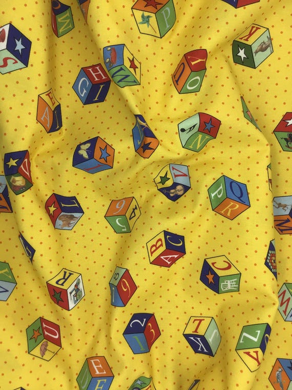Depression 20s 30s feedsack print 100% cotton. Moda Picture Perfect American Jane yellow children’s block fabric. Sold by the yard.