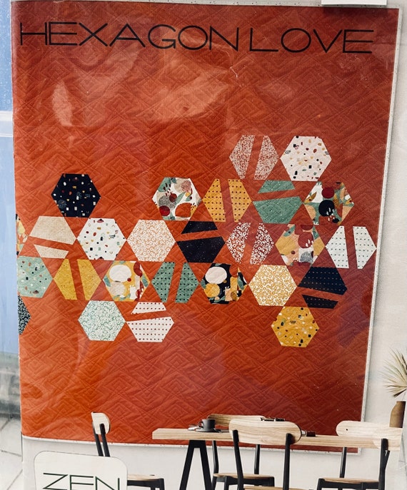 Modern quilt pattern Hexagon Love by Brigitte Heitland for Zen Chic Beginner level Layer Cake 82x82 quilt size