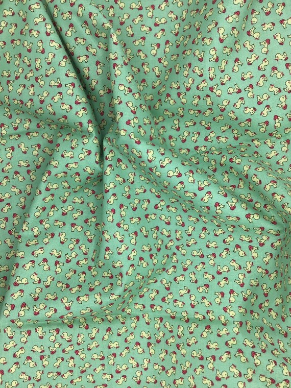 Depression 20s 30s feedsack reproduction Green ducks print 100% cotton fabric, RBD Storytime 30s by Lindsay Wilkes. C15152 Sold by the yard
