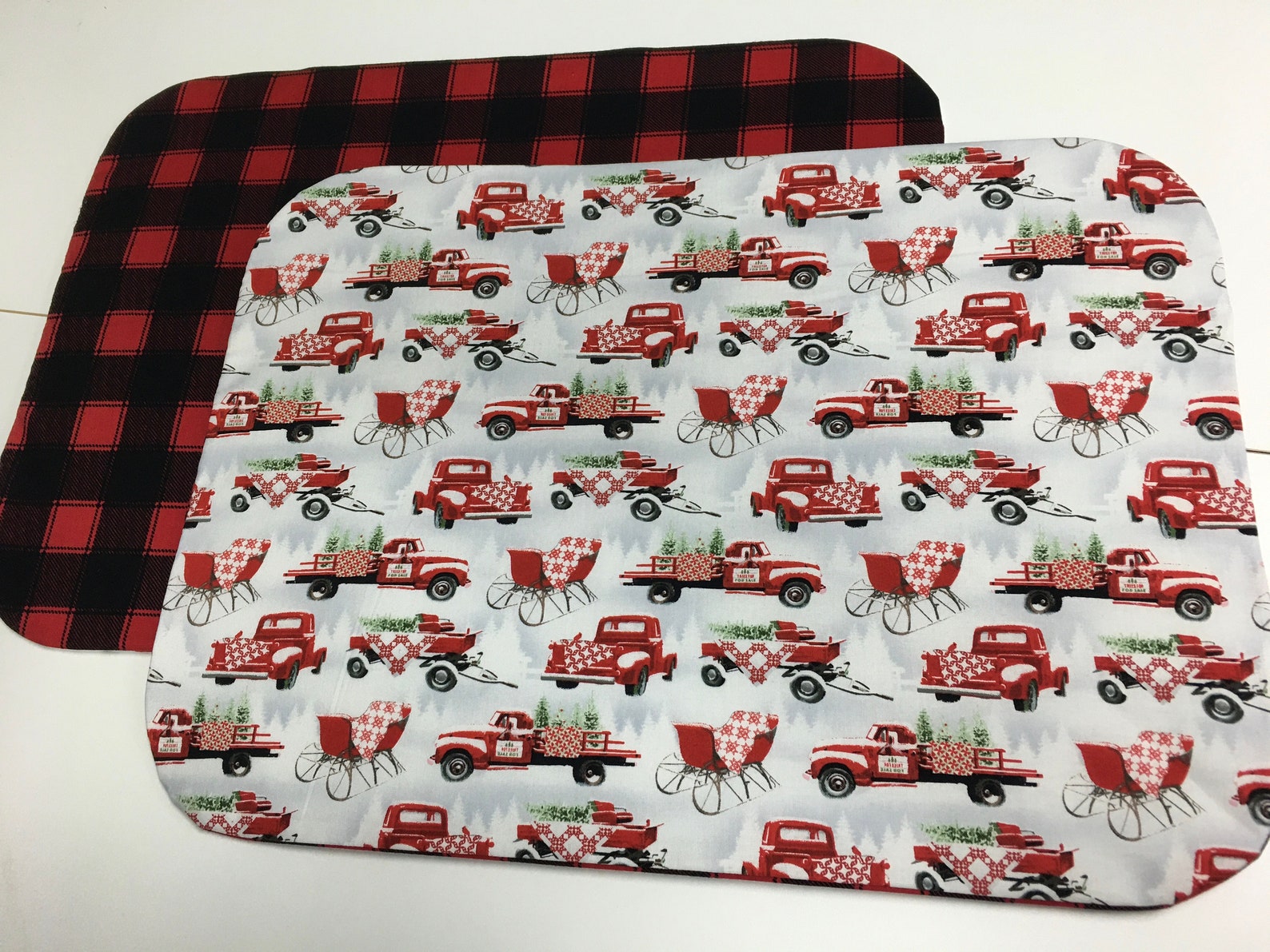 Red truck buffalo plaid placemat Etsy