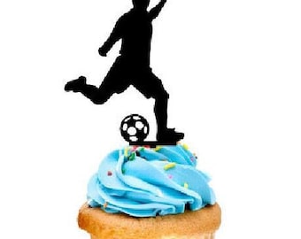 Cupcake picks Soccer player set of 6, available in several colours acrylic and wood