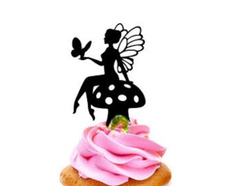 Cupcakesteker Fairy en vlinder set van 6, verkrijgbaar in verschillende kleuren acryl en hout
