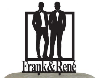 Wedding cake topper two men with frame