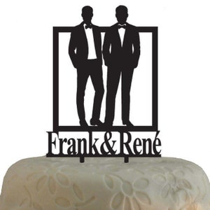 Wedding cake topper two men with frame