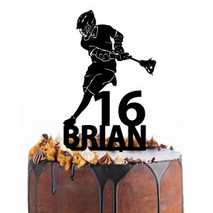 Birthday cake topper with a lacrosse player, different variations and colours possible