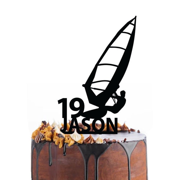 Geburtstag Cake Topper mit Windsurfer, verschiedene Variationen und Farben möglich