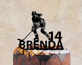 Birthday cake topper with a female ice hockey player, different variations and colours possible
