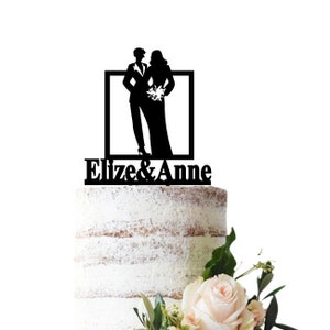 Wedding cake topper two women with frame