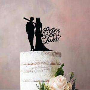 Wedding cake topper With groom playing baseball
