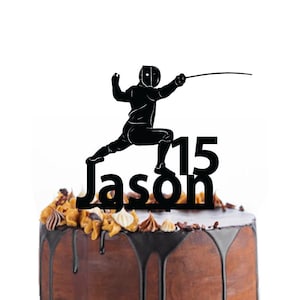 Birthday cake topper with a fencer, different variations and colours possible