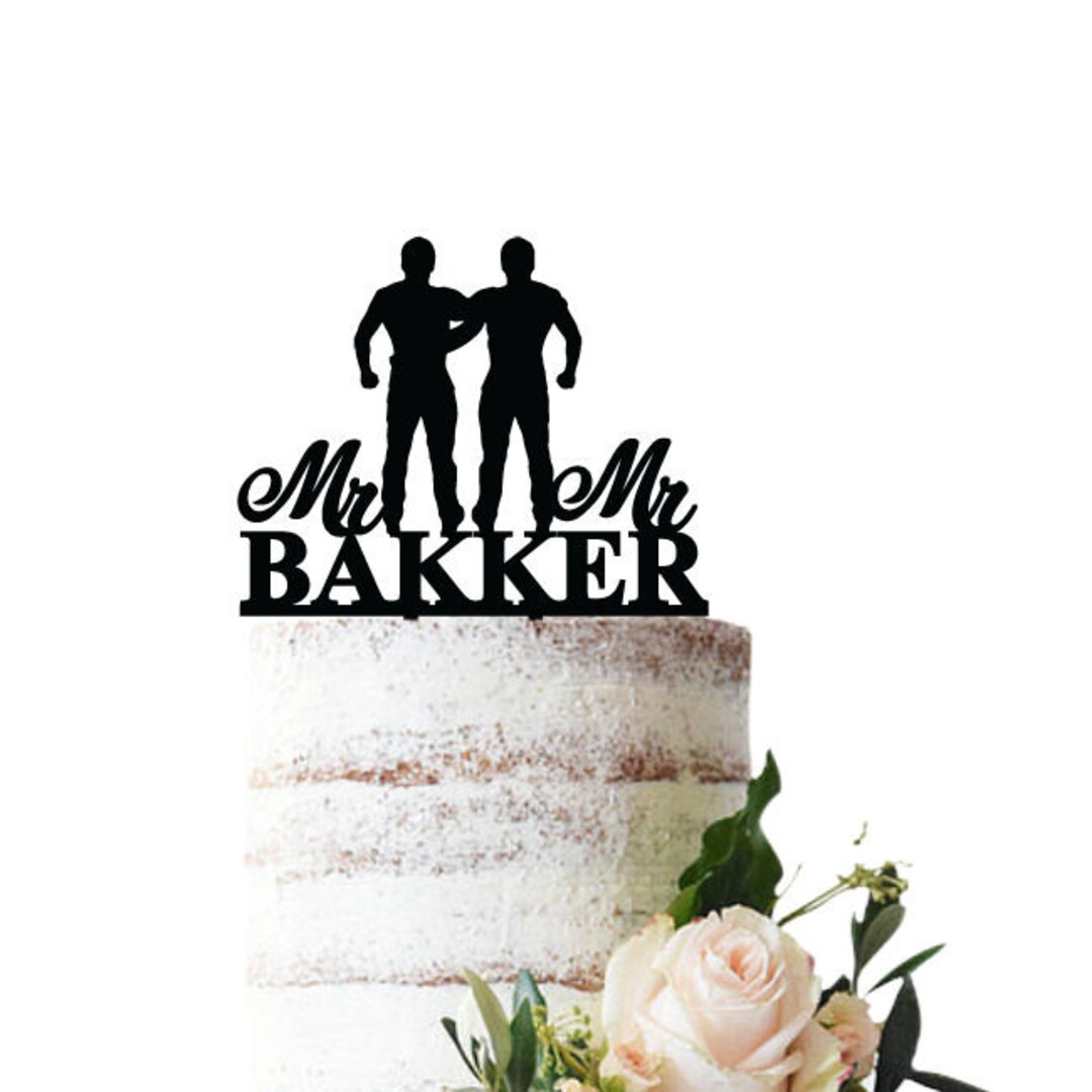 Décoration Gâteau Mariage Couple Gay - Acrylique Personnalisable Avec Noms - Cadeau Mariage Rustique Et Unique