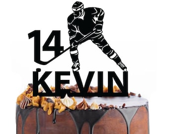 Birthday cake topper with an ice hockey player, different variations and colours possible