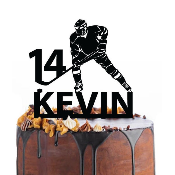 Birthday cake topper with an ice hockey player, different variations and colours possible