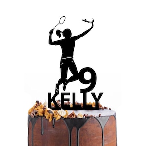Geburtstag Cake Topper mit Badmintonspielerin, verschiedene Variationen und Farben möglich