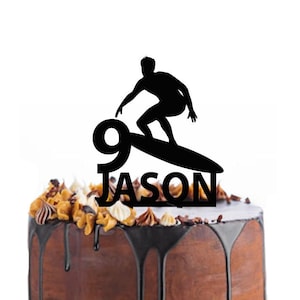 Birthday cake topper with a surfer, different variations and colours possible