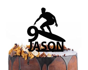 Birthday cake topper with a surfer, different variations and colours possible