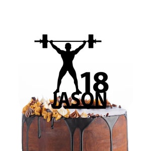 Birthday cake topper with a weight lifter, different variations and colours possible