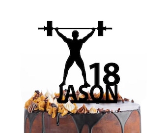 Birthday cake topper with a weight lifter, different variations and colours possible