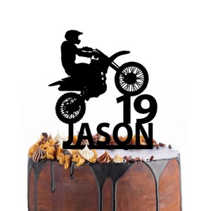 Birthday cake topper with a dirt bike, different variations and colours possible