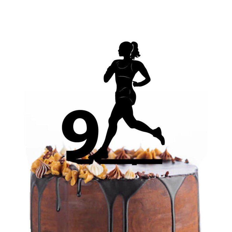 Birthday cake topper with a girl runner, different variations and colours possible Figure + Age