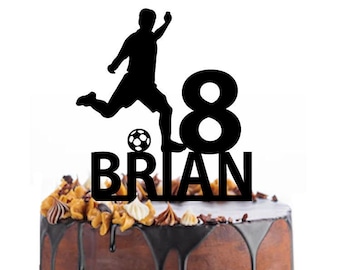 Birthday cake topper with a soccer player, different variations and colours possible