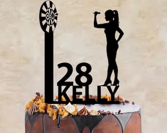 Birthday cake topper with a female darts player, different variations and colours possible