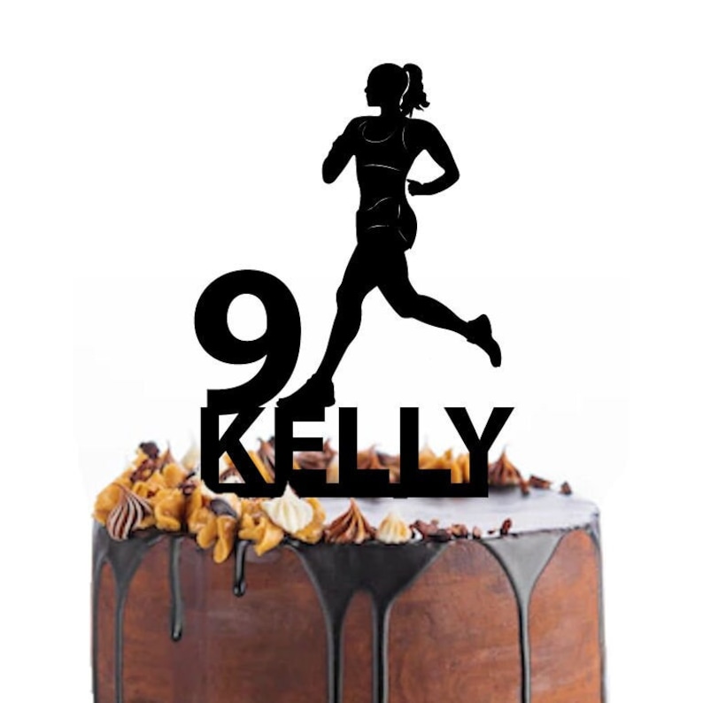 Cake topper with a girl running for sport.