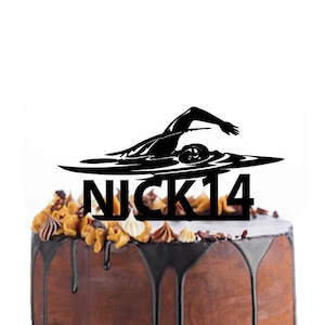 Birthday cake topper with a swimmer doing the front crawl, different variations and colours possible