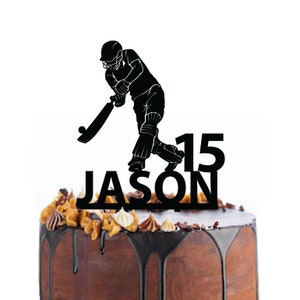 Birthday cake topper with a cricket player, different variations and colours possible
