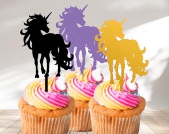 Cupcake picks Unicorn set of 6, available in several colours acrylic and wood