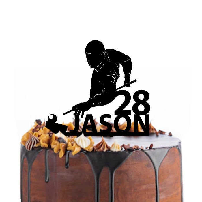Birthday cake topper with a billiard player, different variations and colours possible