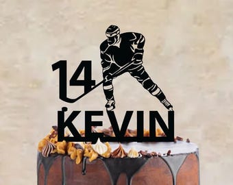 Birthday cake topper with an ice hockey player, different variations and colours possible