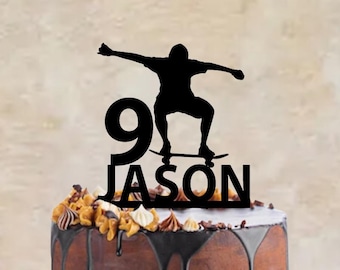 Födelsedagstårtdekoration med en skateboardåkare, olika variationer och färger möjliga