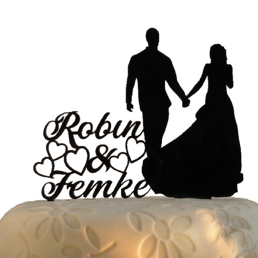 Personalized Laser Cut Acrylic Wedding Cake Topper Holding Hands - Etsy