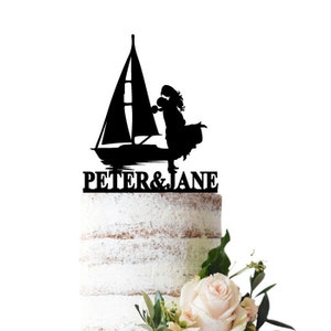 Wedding cake topper Romantic couple with a sailboat. Choose your own wedding couple