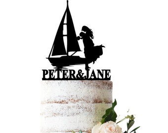 Wedding cake topper Romantic couple with a sailboat. Choose your own wedding couple