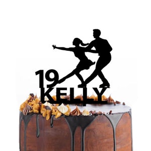 Birthday cake topper with a figure skating couple, ice dancing,  different variations and colours possible