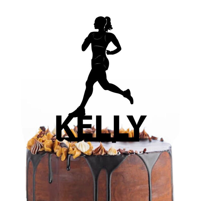 Birthday cake topper with a girl runner, different variations and colours possible Figure + Name