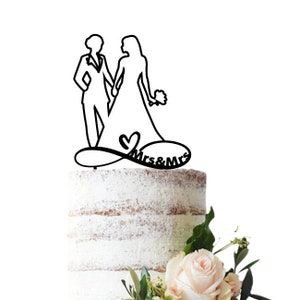 Wedding cake topper Mrs&Mrs contour silhouette on infinity symbol