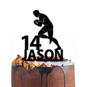 Birthday cake topper with a rugby player, different variations and colours possible
