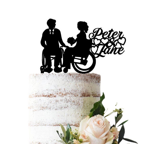 Wedding cake topper Bride and groom in wheelchair