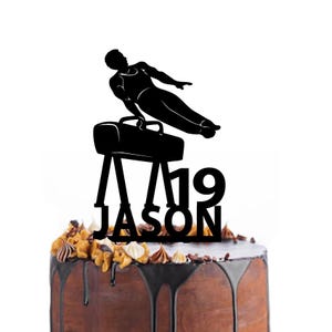 Birthday cake topper with a gymnast on a pommel horse, different variations and colours possible